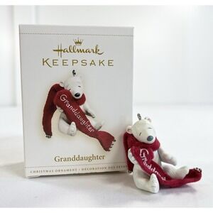 Vintage‎ Hallmark 2006 "Granddaughter" Polar Bear Red Scarf Christmas Ornament